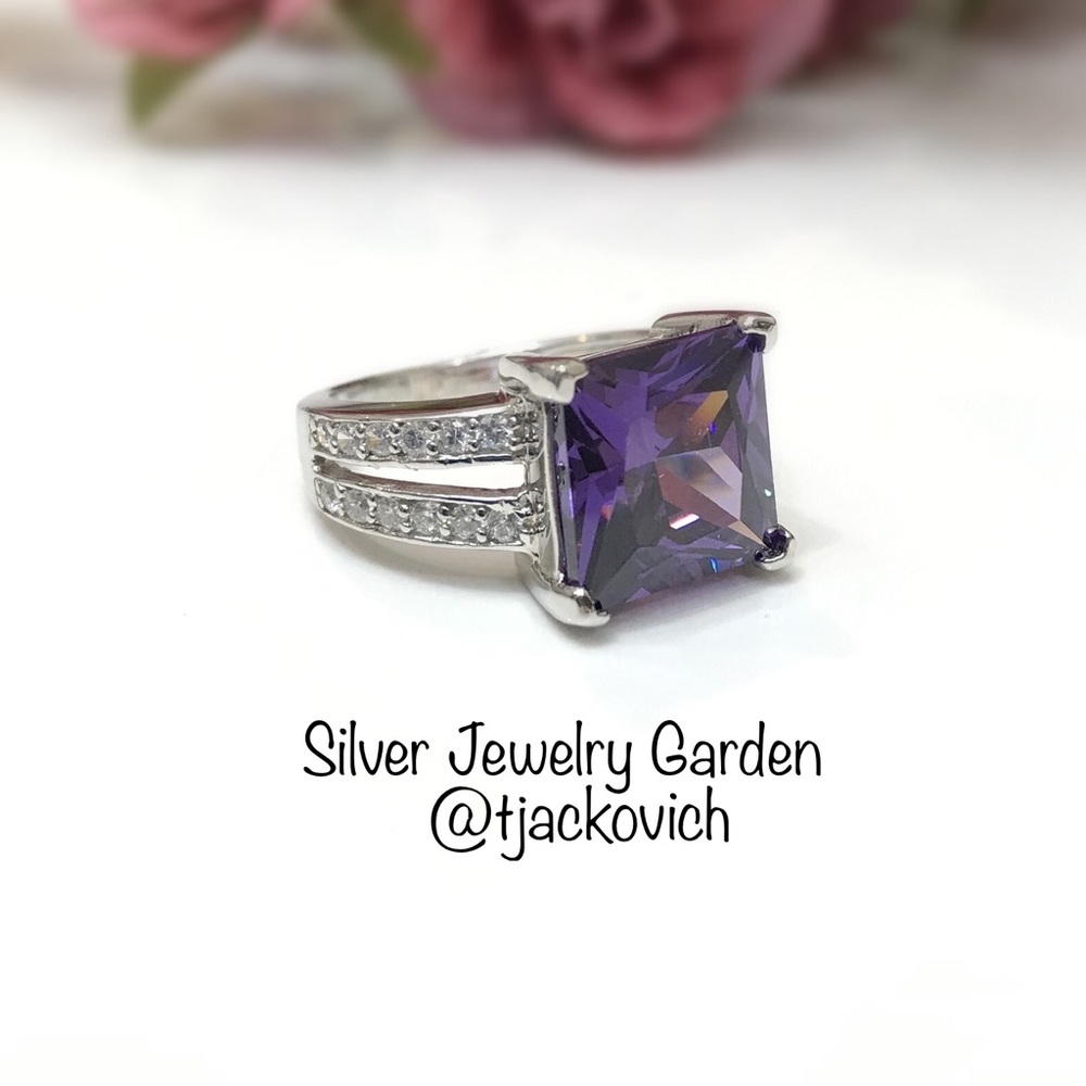 Amethyst Split Band Sterling Silver Ring